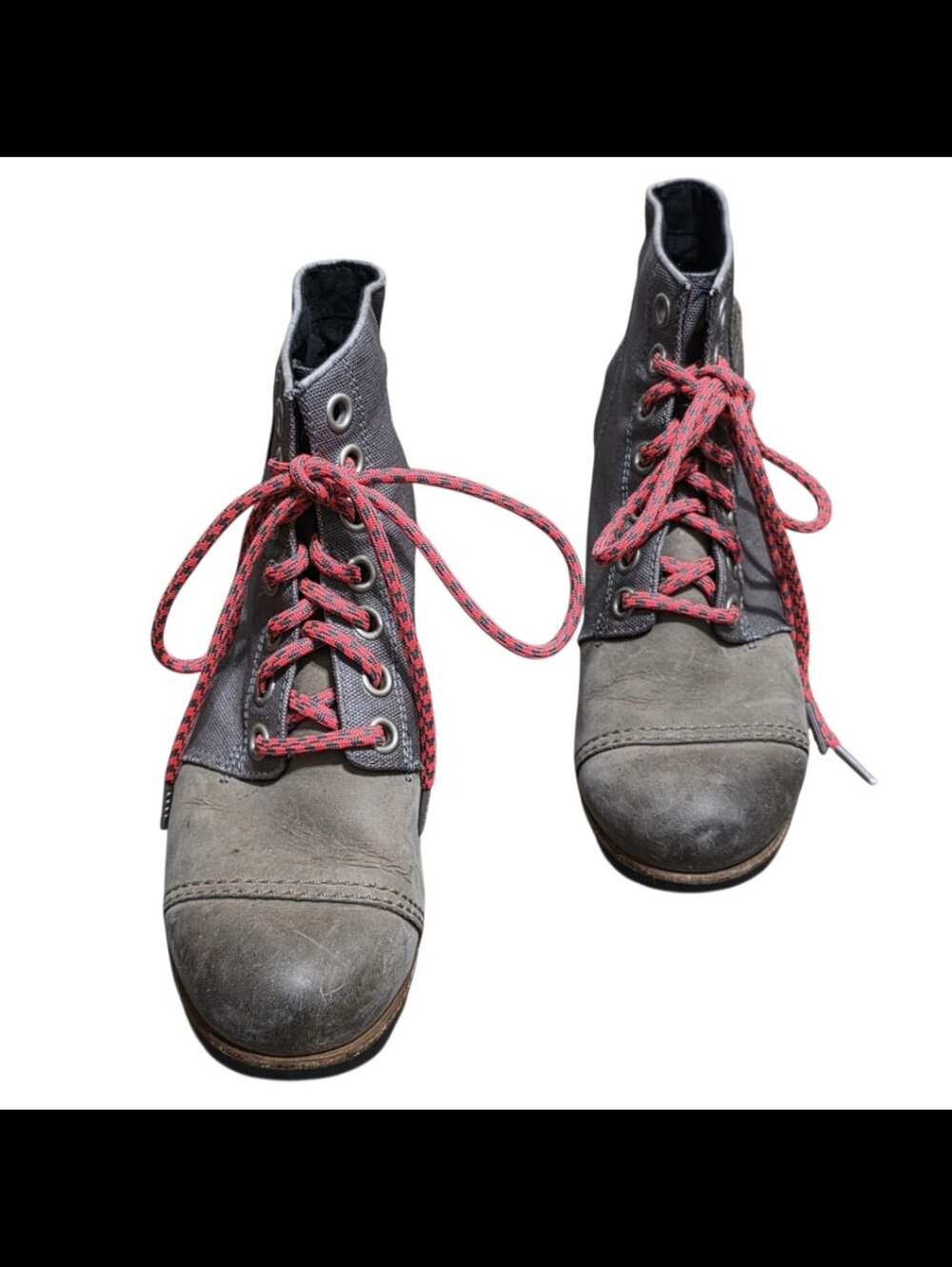 Sorel Joan of Arctic Wedge II Boots Gray Canvas Leather Lace Up Ankle Womens 8